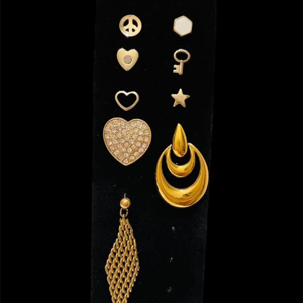 9 pcs Gold Tone Earrings (singles with no pairs)